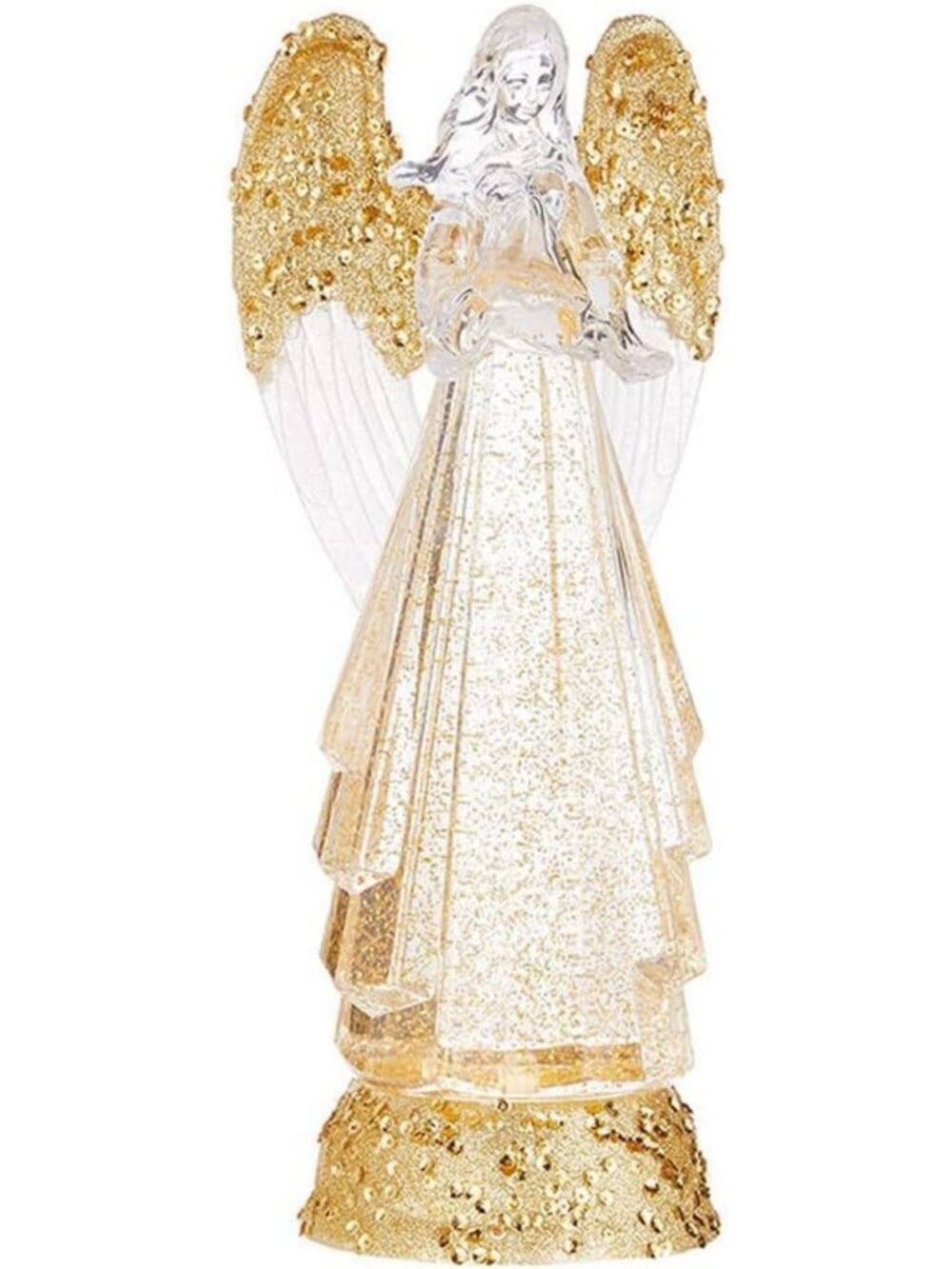Lighted Angel Snow Globe Lantern with Gold Glitter - 13" Battery Operated Decor